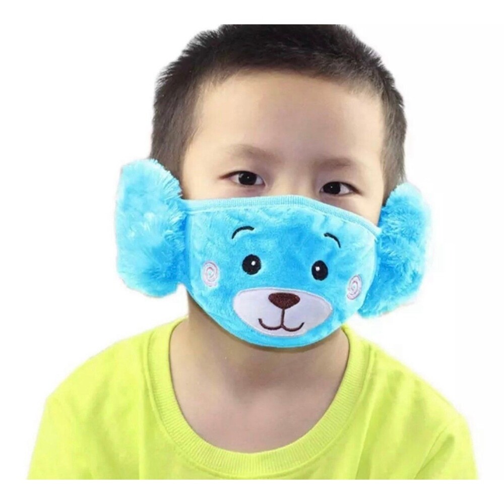 NEW Kids Blue Cute Plush Teddy Bear Stuff Animal Earmuff Face Mask